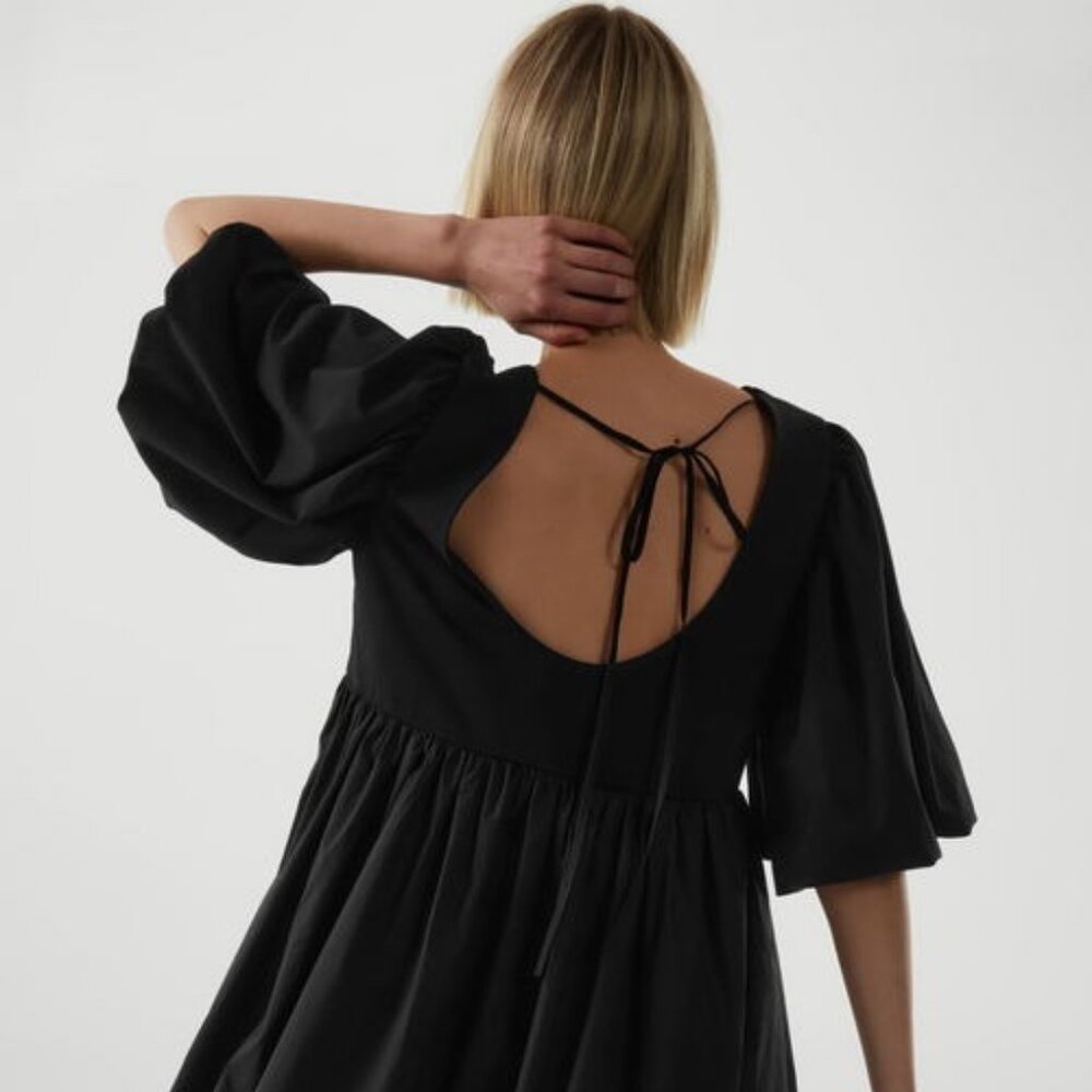 COS Puff-Sleeve Midi Dress in Black Size Large - Picture 2 of 5